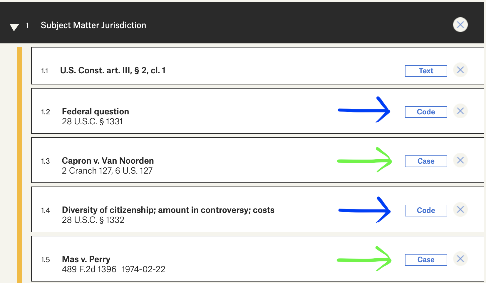 Screenshot of casebook featuring both cases and sections of code.