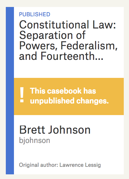 Screenshot of dashboard showing draft and published version of casebook